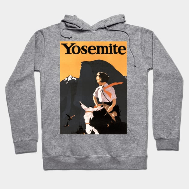 Yosemite - Young Woman Riding a Donkey- Vintage Travel Poster Design Hoodie by Naves